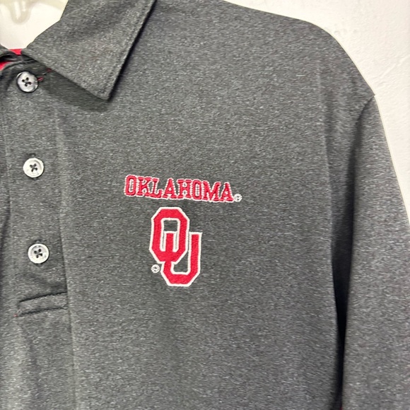 Champion Men's Large OU Oklahoma Sooners Short Sleeve Polo Gray Red - Picture 2 of 9